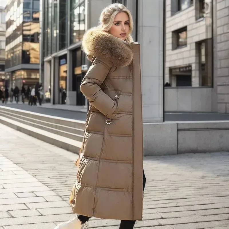 2024 Frauen neue Jacke Parkas Pelz kragen Daunen Baumwoll jacke Winter Kapuze lange Parka warme weibliche gepolsterte Jacke Freizeit Outwear