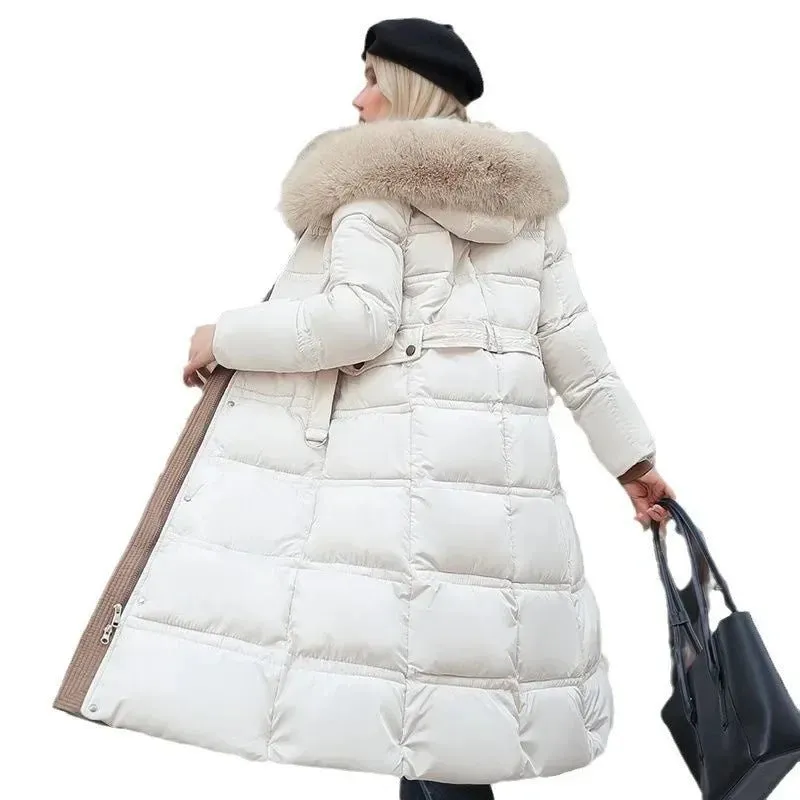2024 Frauen neue Jacke Parkas Pelz kragen Daunen Baumwoll jacke Winter Kapuze lange Parka warme weibliche gepolsterte Jacke Freizeit Outwear