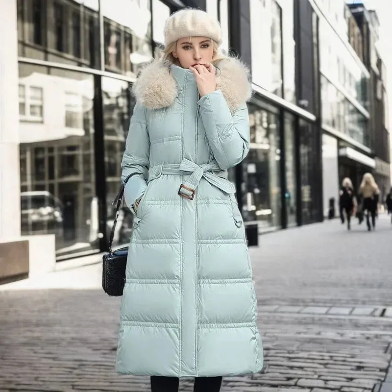 2024 Frauen neue Jacke Parkas Pelz kragen Daunen Baumwoll jacke Winter Kapuze lange Parka warme weibliche gepolsterte Jacke Freizeit Outwear