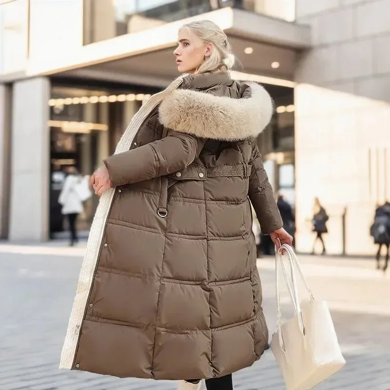 2024 Frauen neue Jacke Parkas Pelz kragen Daunen Baumwoll jacke Winter Kapuze lange Parka warme weibliche gepolsterte Jacke Freizeit Outwear