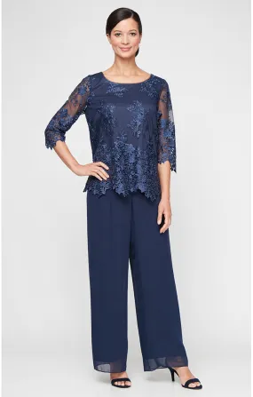 3/4 Sleeve Embroidered Detail Tunic with Scallop Sleeves & Hem