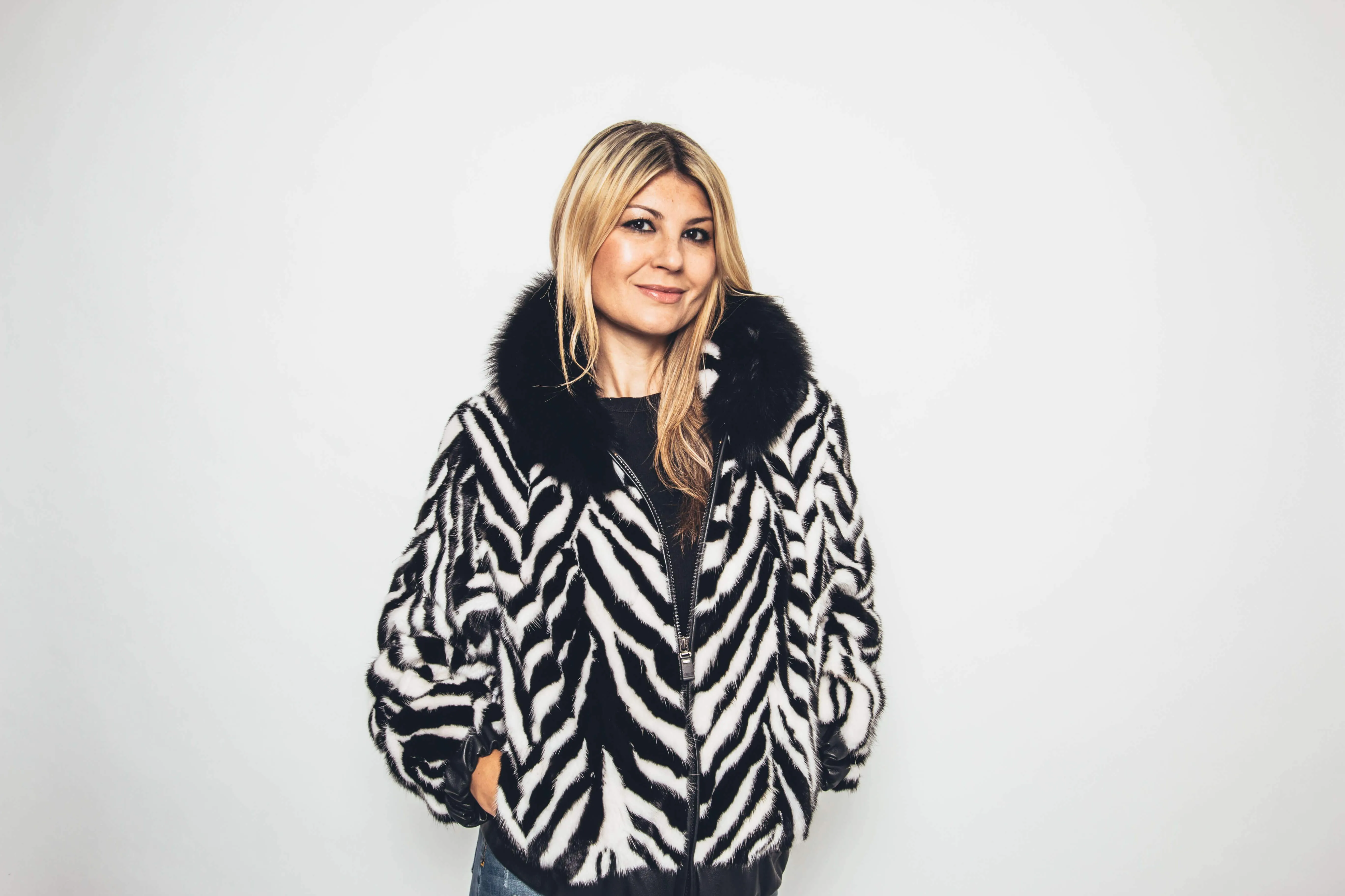 52 | Mink Black and White Bomber Jacket With Hood