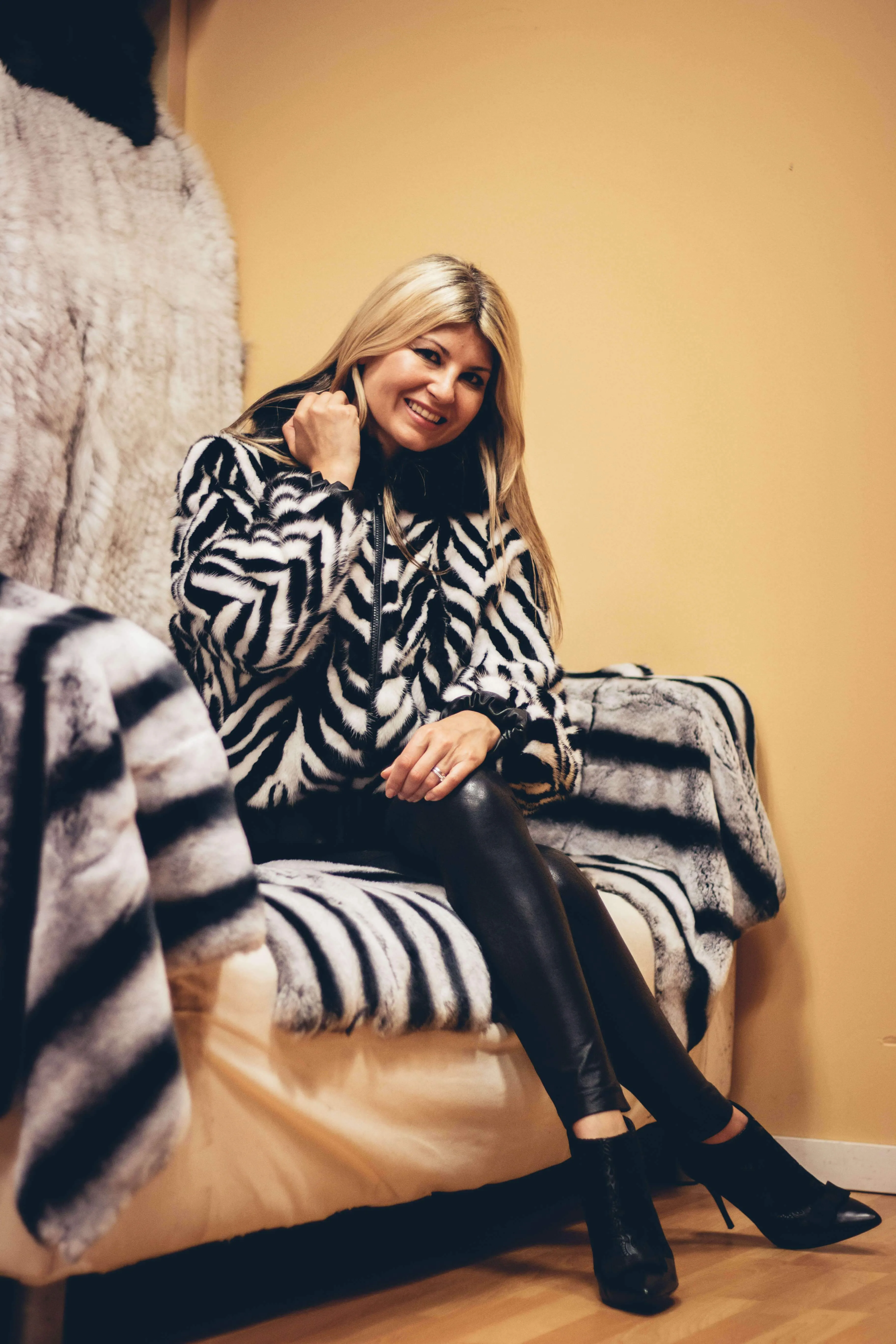 52 | Mink Black and White Bomber Jacket With Hood