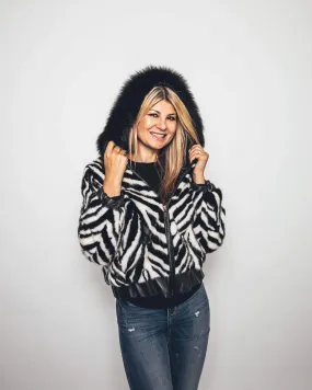 52 | Mink Black and White Bomber Jacket With Hood