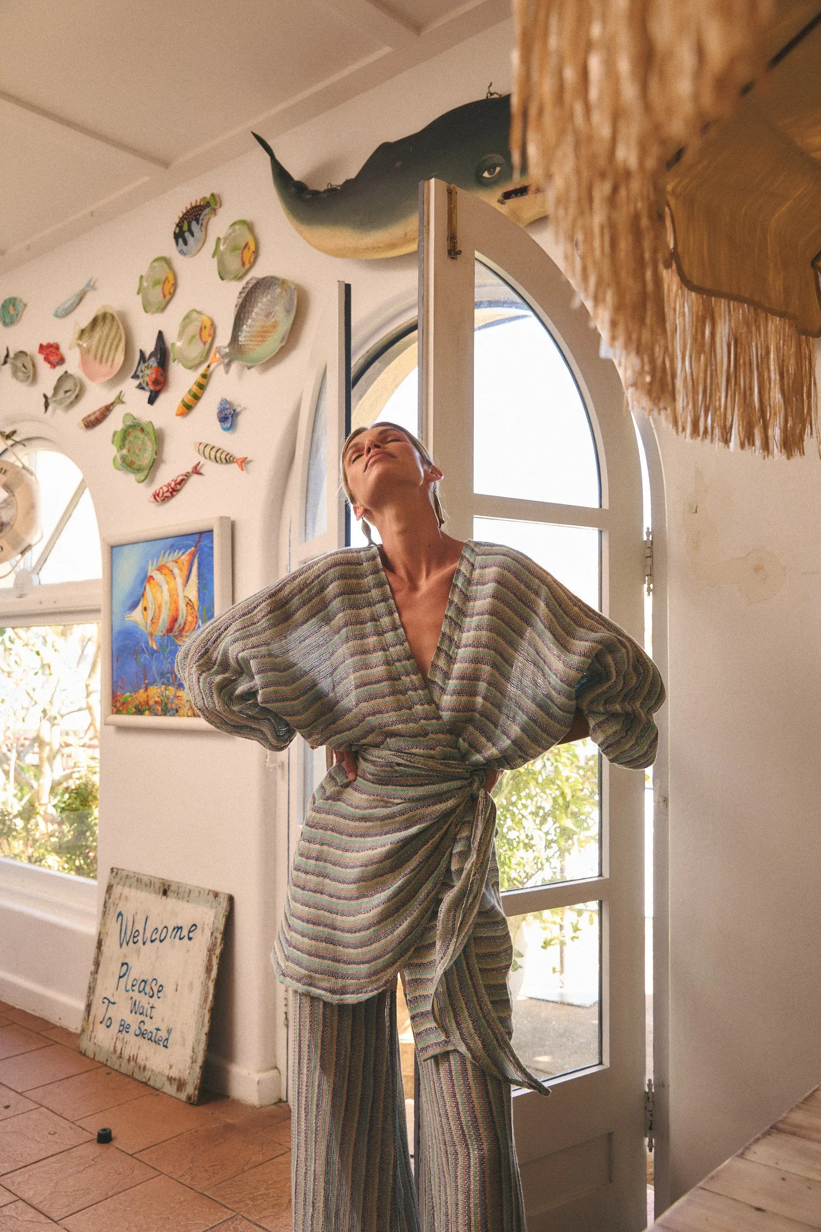 Ainu Dress - Acqua Stripe