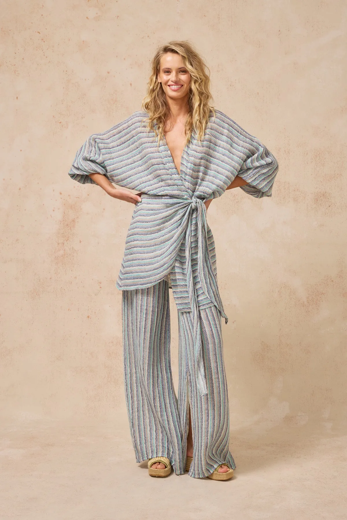 Ainu Dress - Acqua Stripe