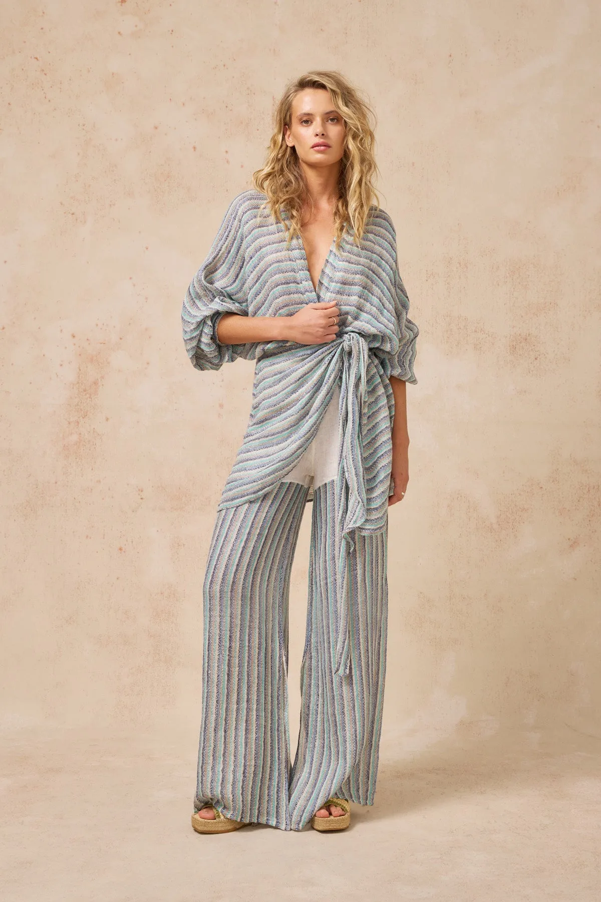 Ainu Dress - Acqua Stripe