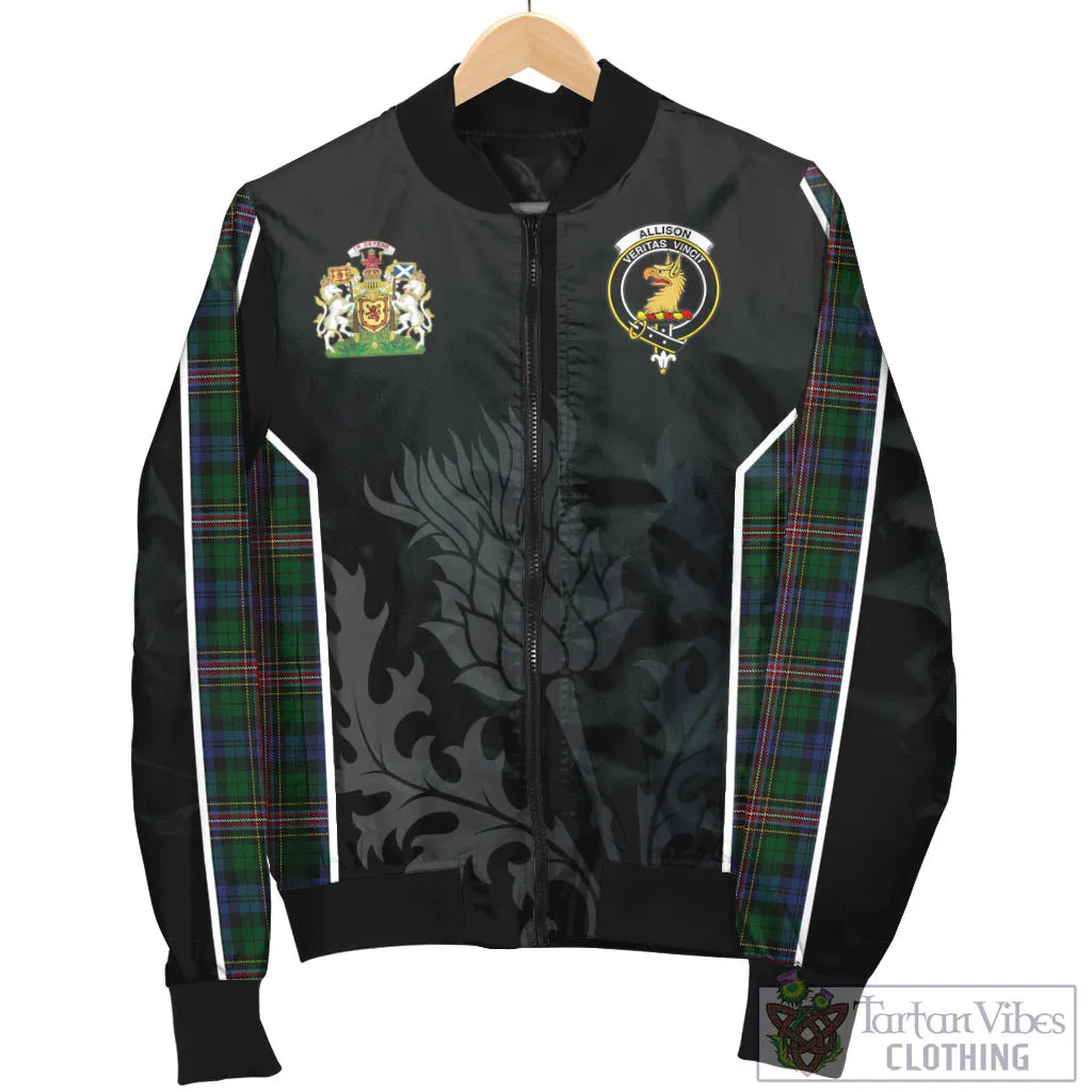 Allison Tartan Bomber Jacket with Family Crest and Scottish Thistle Vibes Sport Style