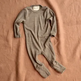 Baby Footless Sleep Suit Onesie - Wool/Silk - Walnut (0-24m)