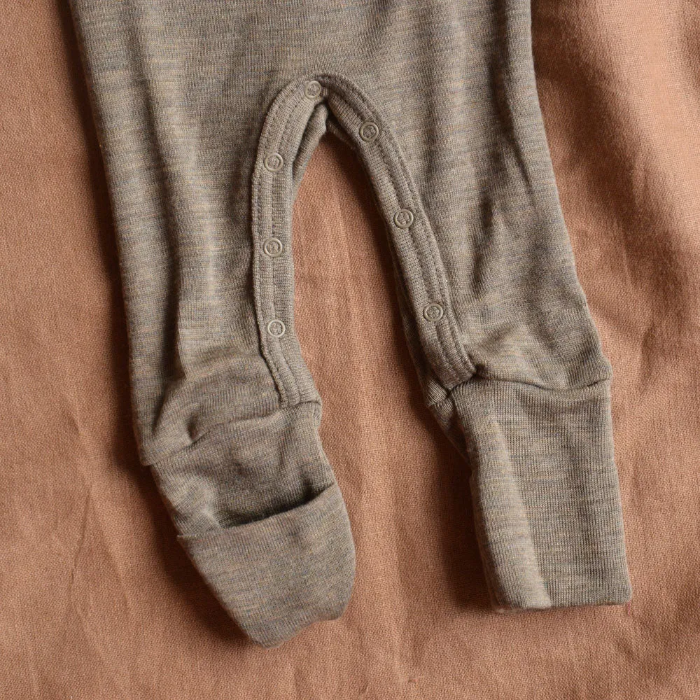 Baby Footless Sleep Suit Onesie - Wool/Silk - Walnut (0-24m)