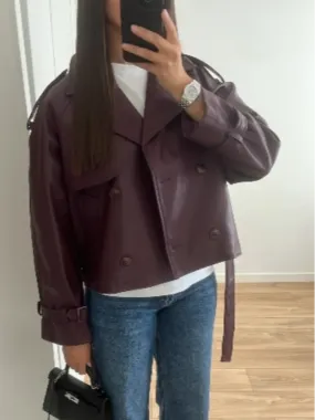 Back To School Joskaa Vintage Collar Double Breasted Women's Cropped Leather Jacket Fashion Long Sleeved Belt Casual Short Coats Autumn Street Outwear