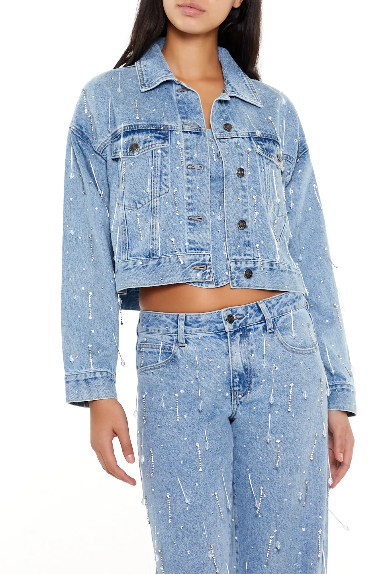 Beaded Rhinestone Denim Jacket