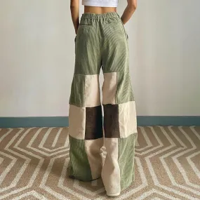 binfenxie-shop outfit inspo Personalized Stitching Style High Waist Corduroy Casual Pants Women's Striped Square Wide Leg Pants Skin-Friendly Warm
