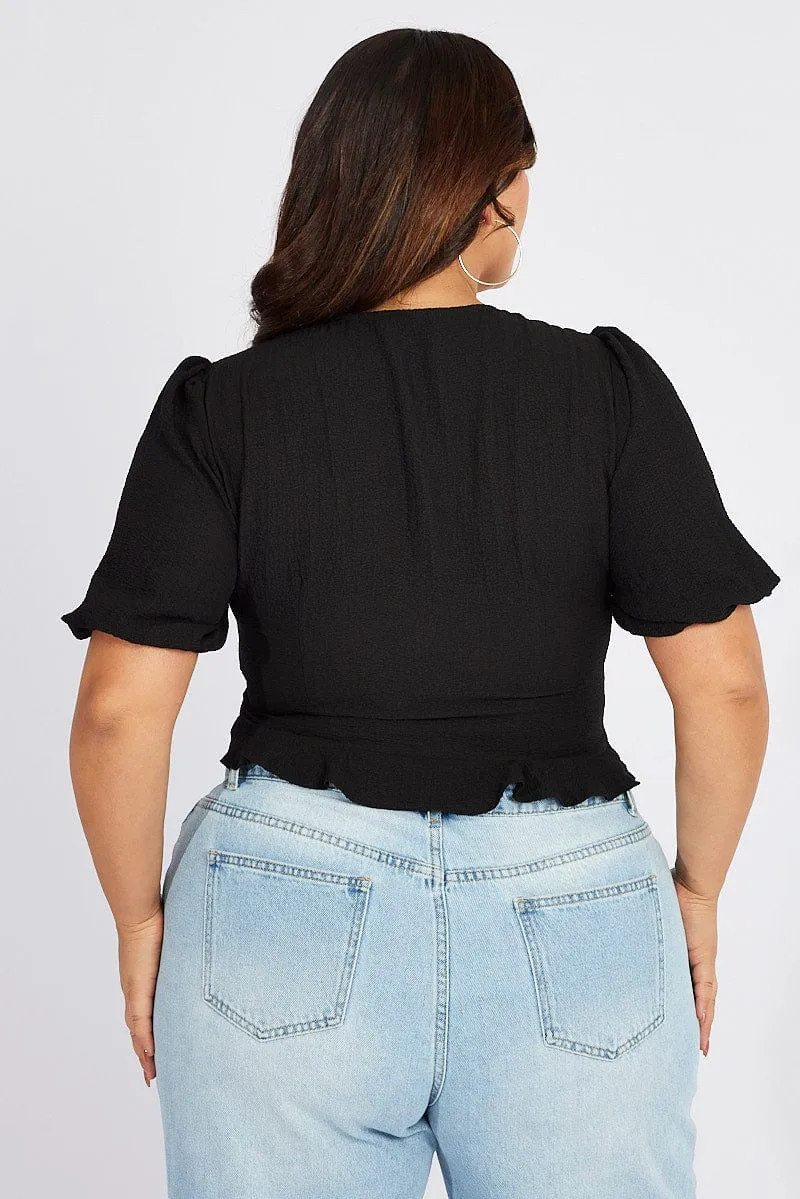 Black Puff Sleeve Crepe Tie Bolero Jacket
