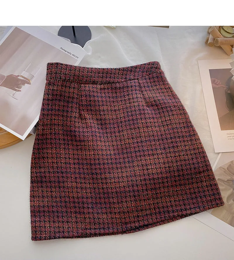 Bow high waist single breasted Plaid A-line skirt  5622