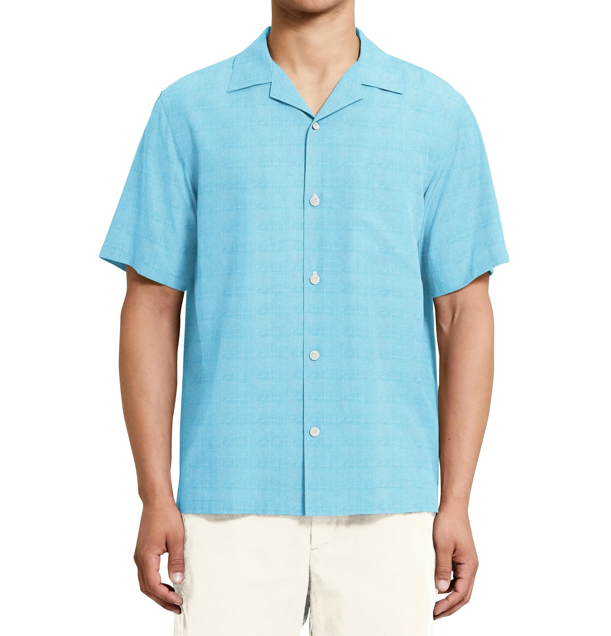 Camp Collar Linen Shirt in Aqua