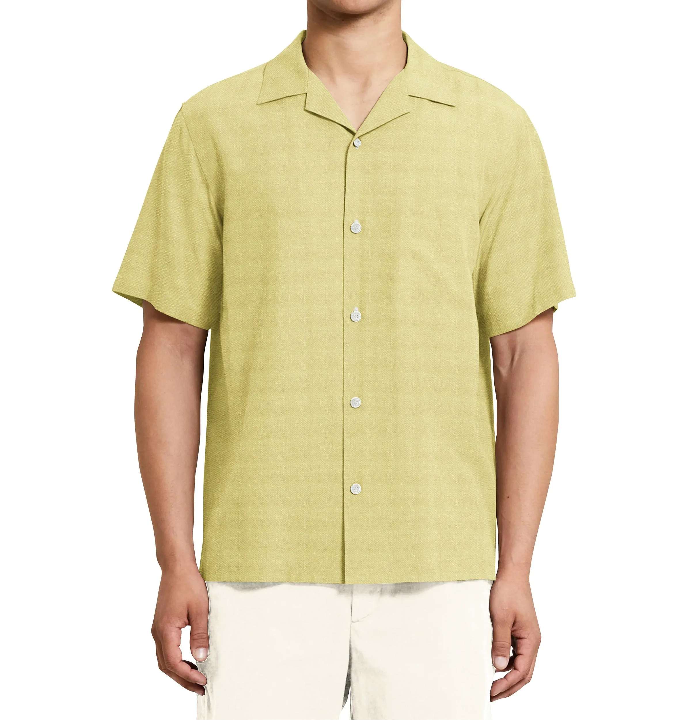 Camp Collar Linen Shirt in Light Yellow