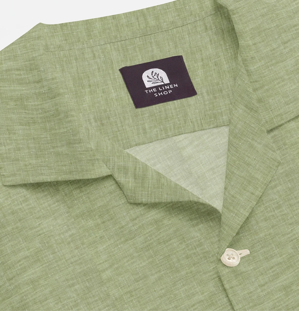 Camp Collar Linen Shirt in Olive Green