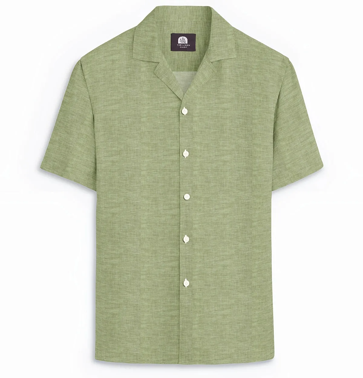 Camp Collar Linen Shirt in Olive Green