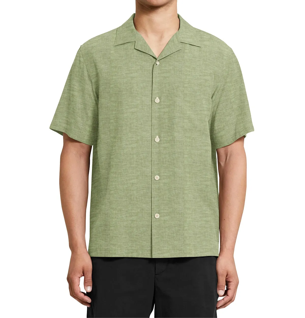Camp Collar Linen Shirt in Olive Green