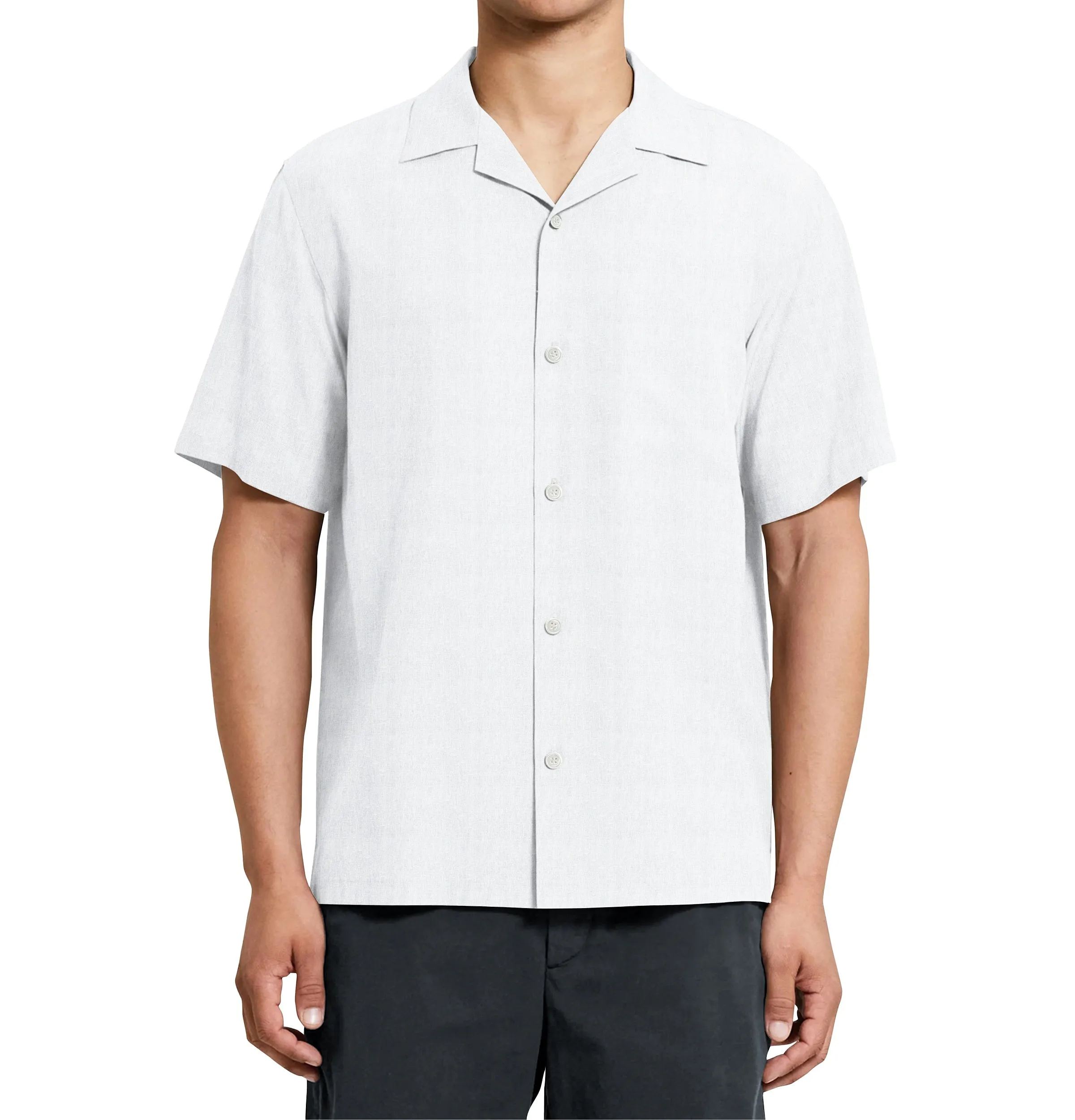 Camp Collar Linen Shirt in White