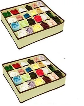 Closet Underwear Storage Organizer Box,for Socks Bra Ties Clothing Lingerie Underwear Drawer, 24 Divider Collapsible,Beige, Size: 12 ½'' x 12 ½''x 3 ½'',Set of 2