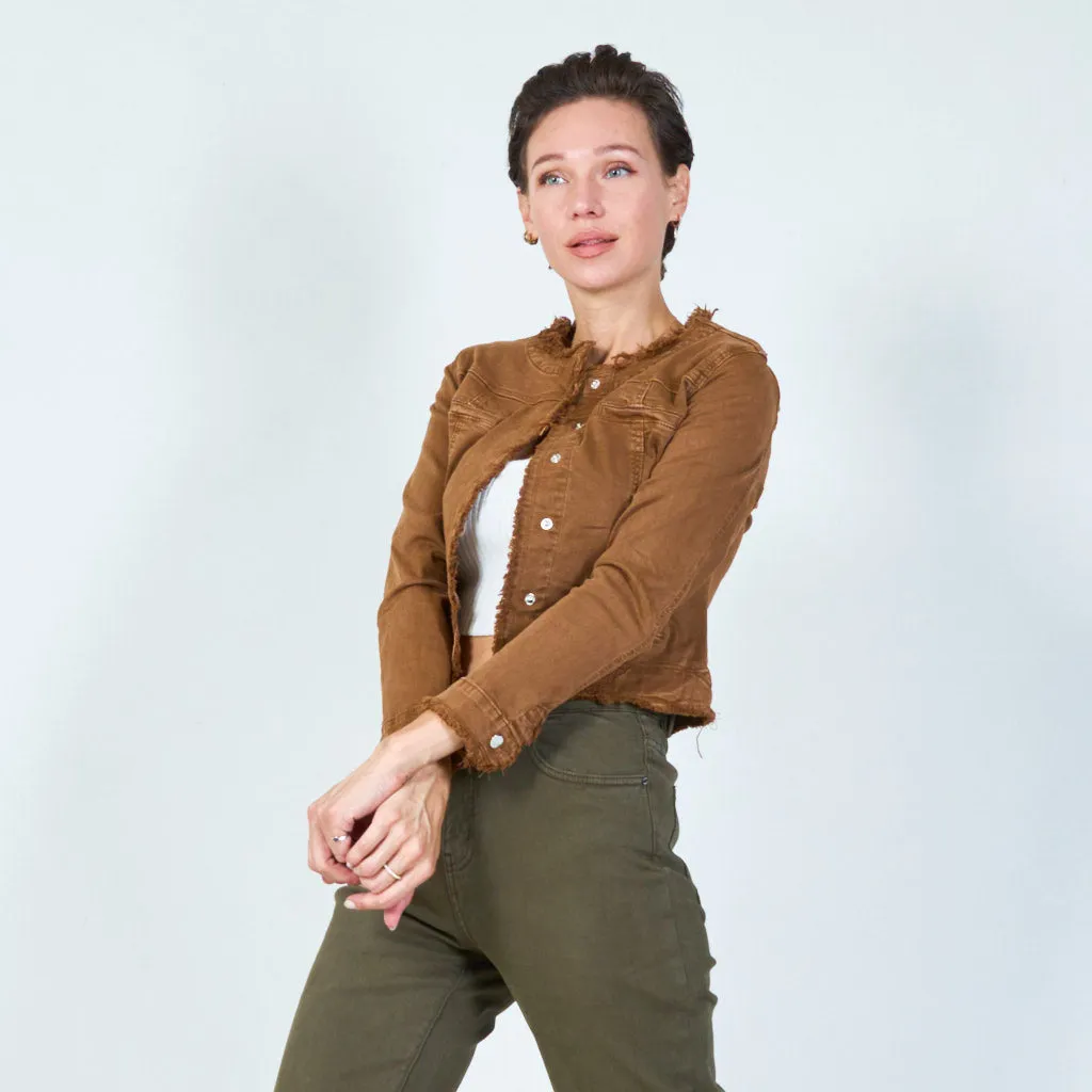 Contemporary cropped jacket with distressed edges wholesale