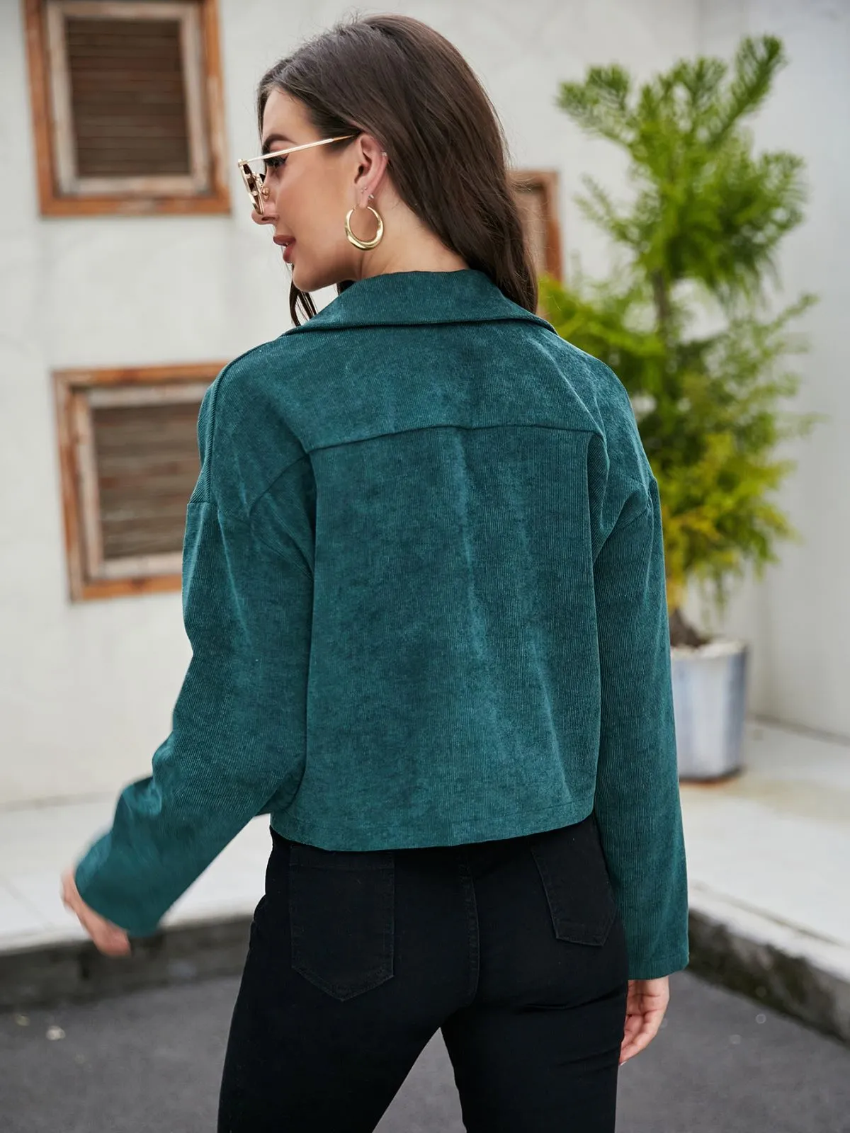 Corduroy Textured Cropped Jacket