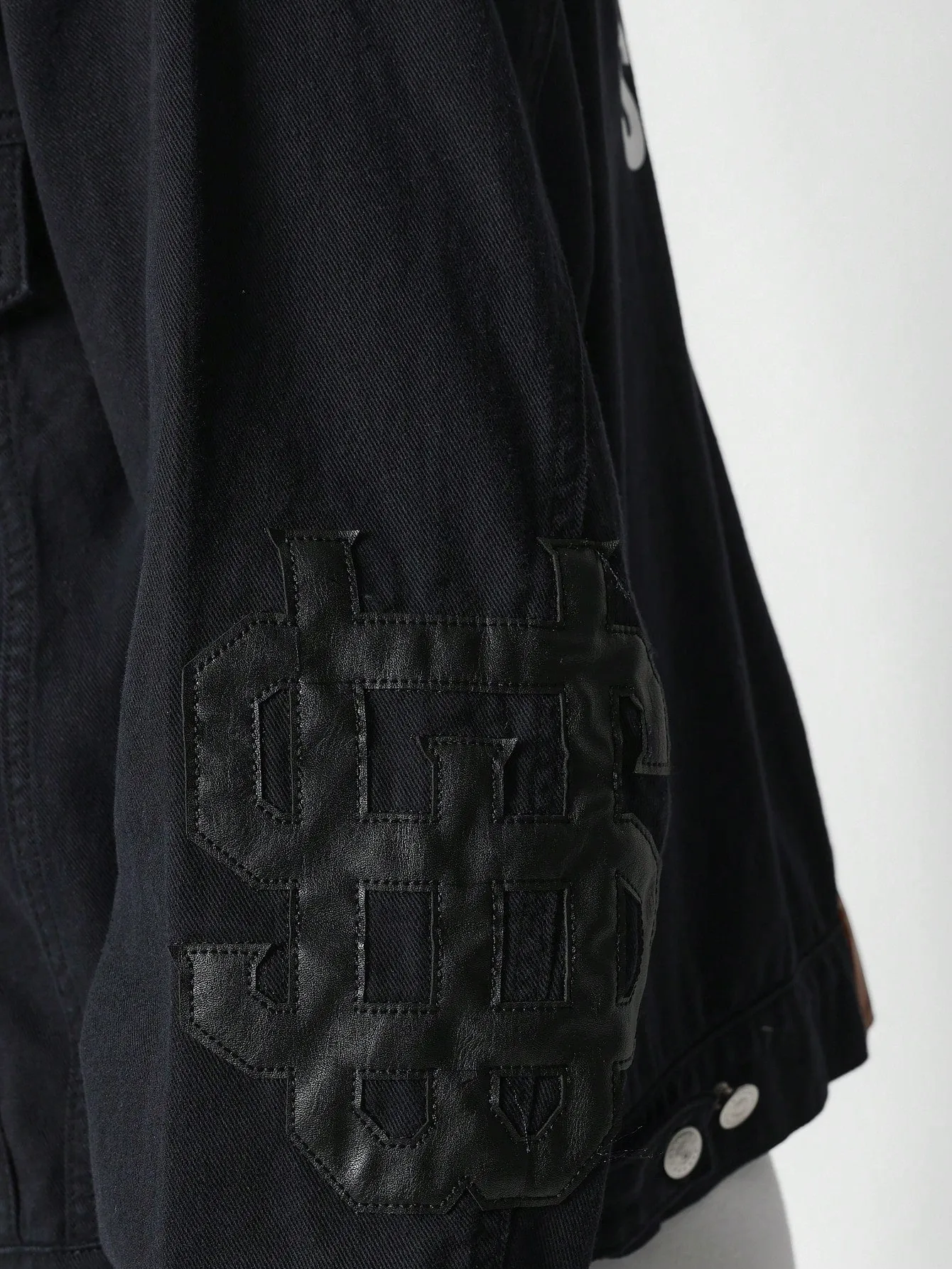Cropped Twill Jacket With PU Trucker And Back Graphic Print