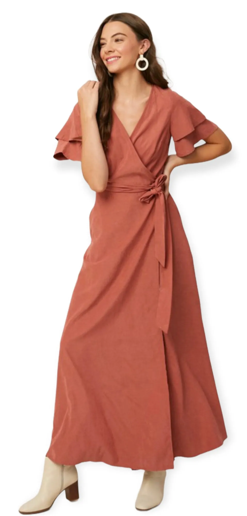 Double Layer Sleeve Wrap Maxi Dress