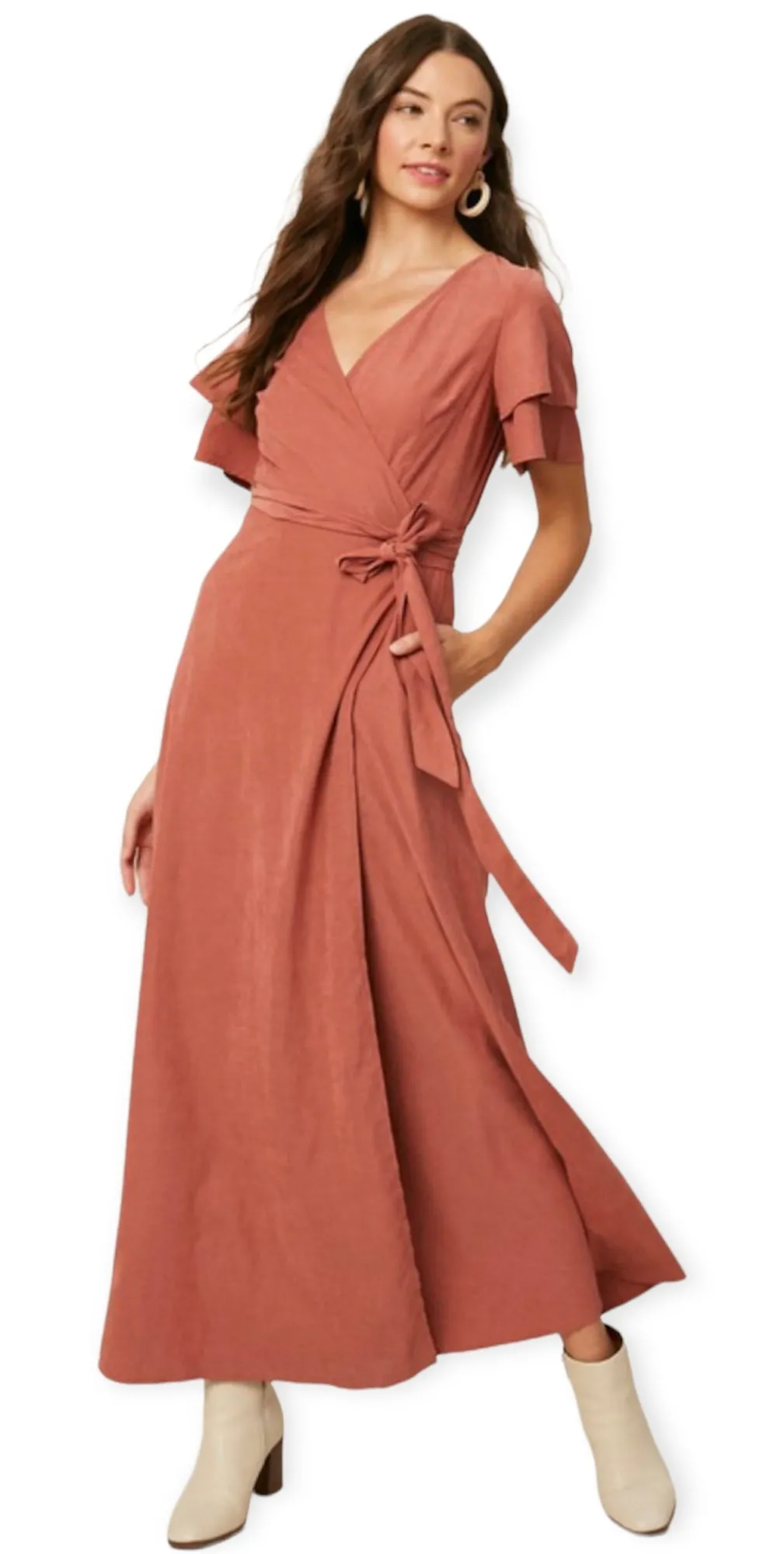 Double Layer Sleeve Wrap Maxi Dress