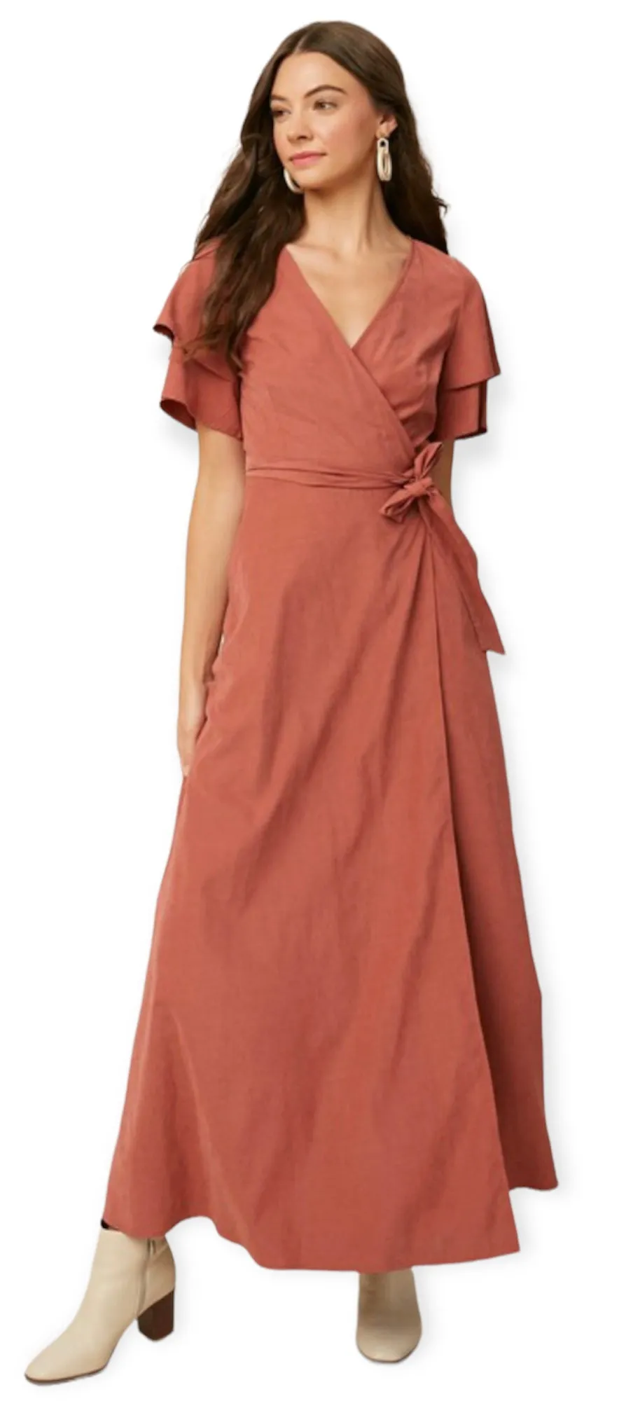 Double Layer Sleeve Wrap Maxi Dress