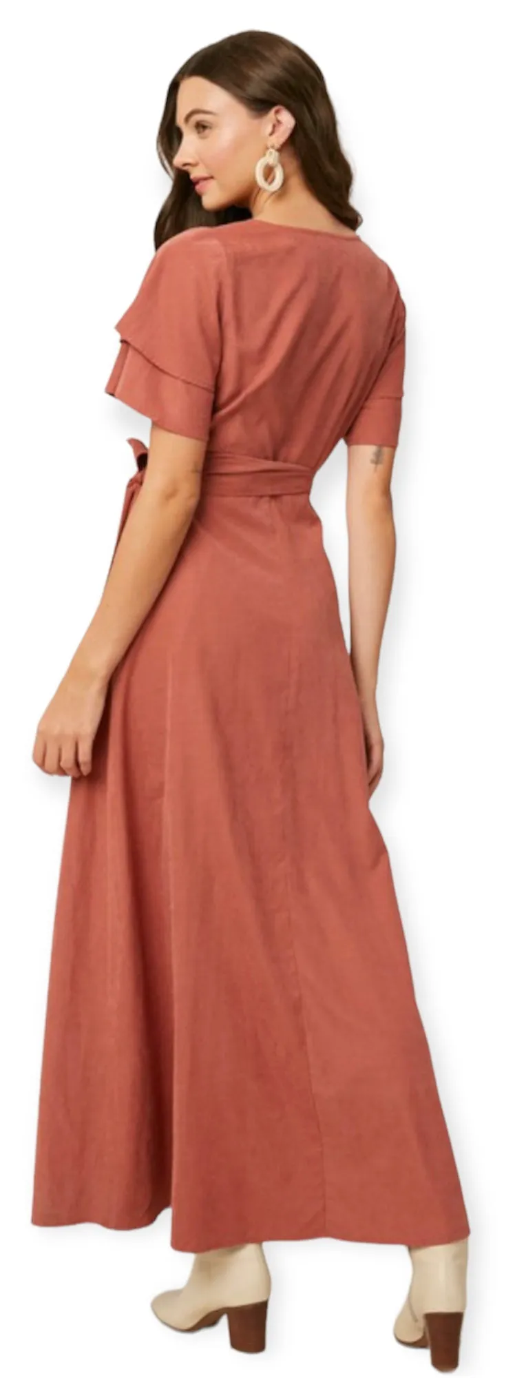 Double Layer Sleeve Wrap Maxi Dress