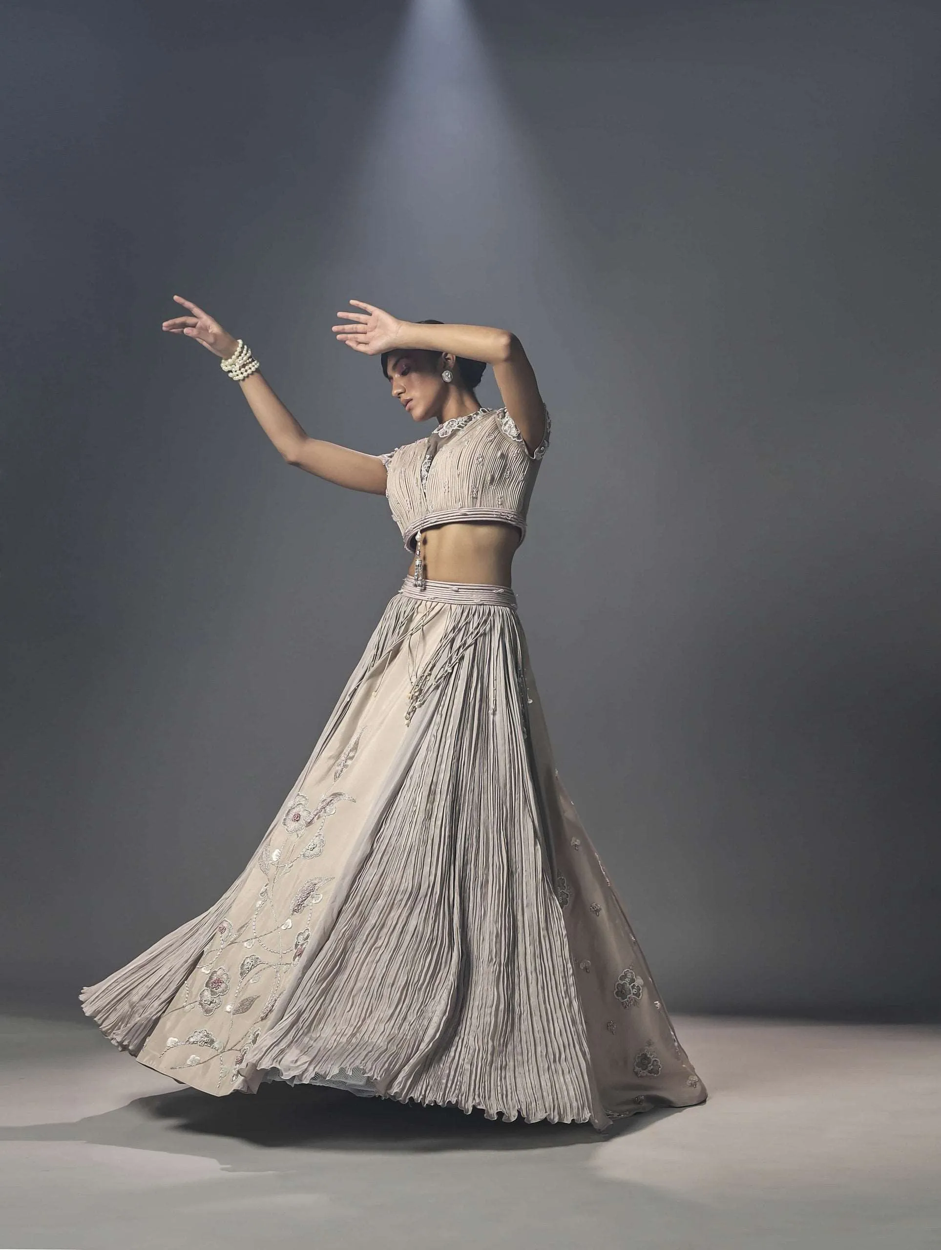Ecru corded multi panel lehenga set