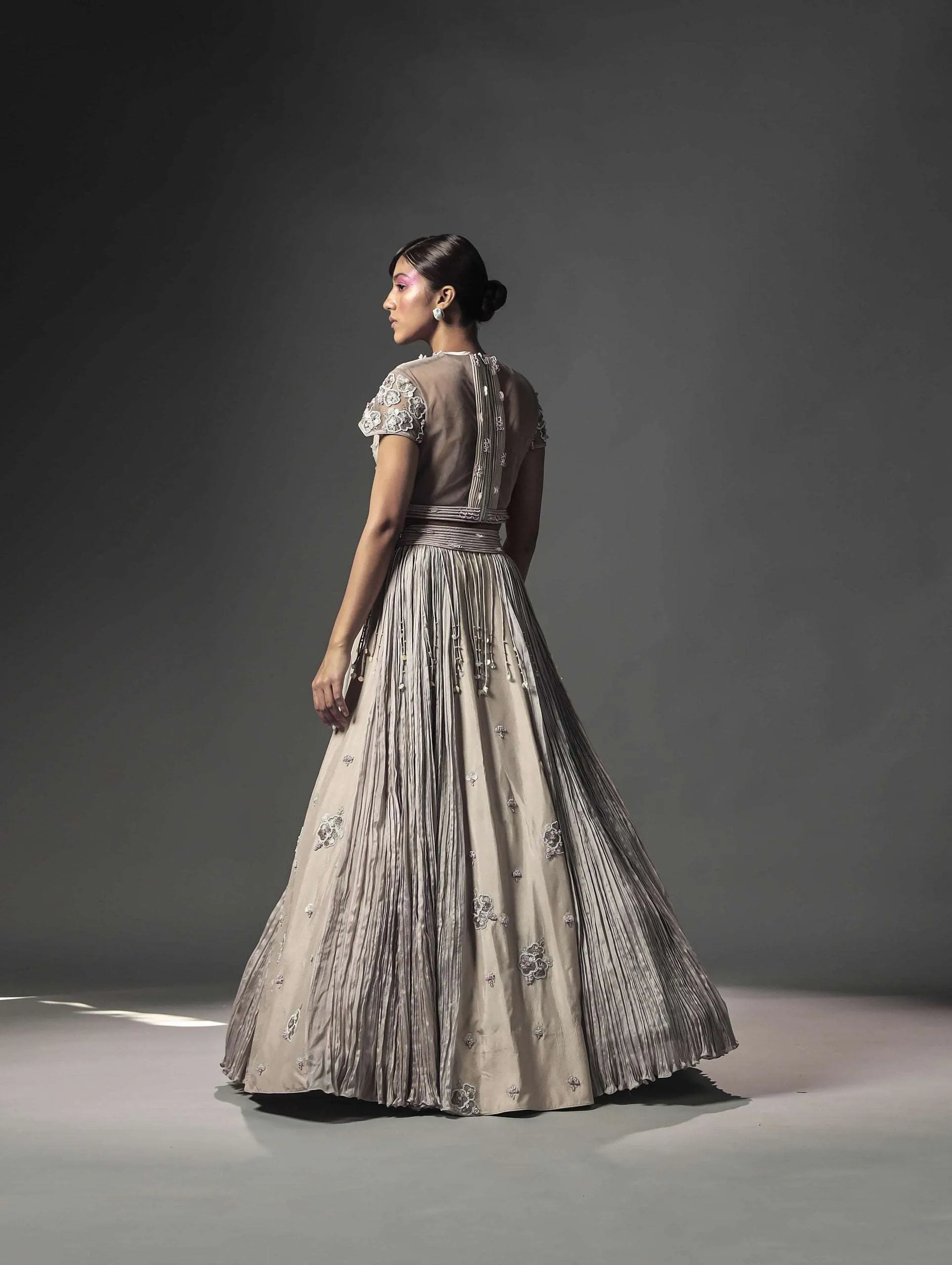 Ecru corded multi panel lehenga set