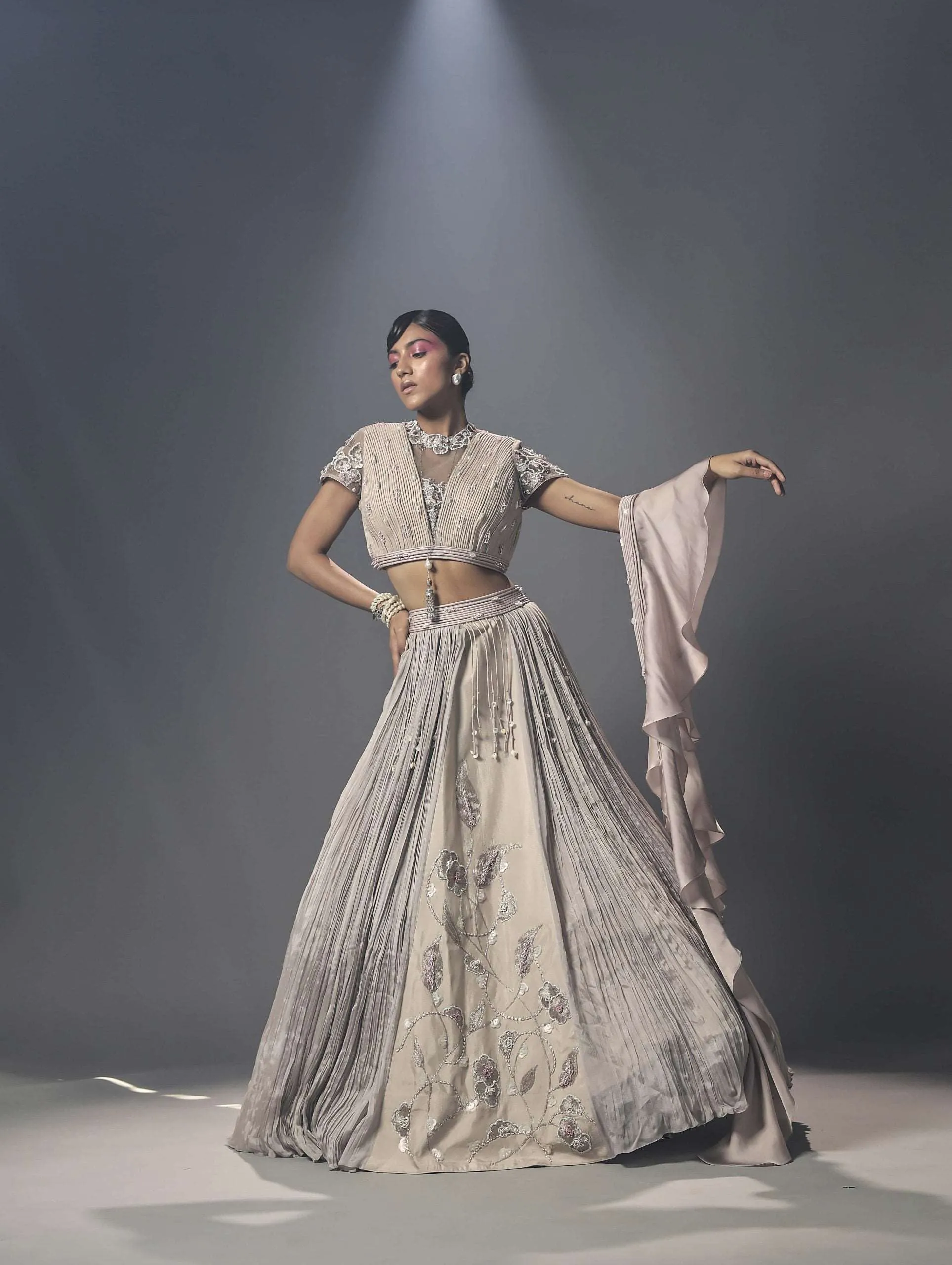 Ecru corded multi panel lehenga set
