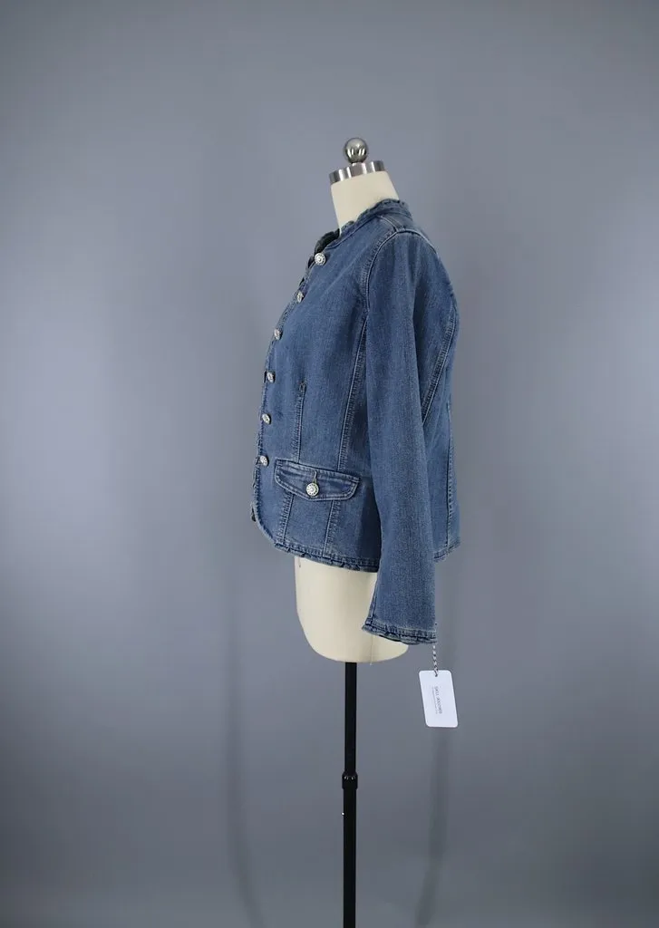 Embroidered Koi Fish Pink Floral Denim Jacket