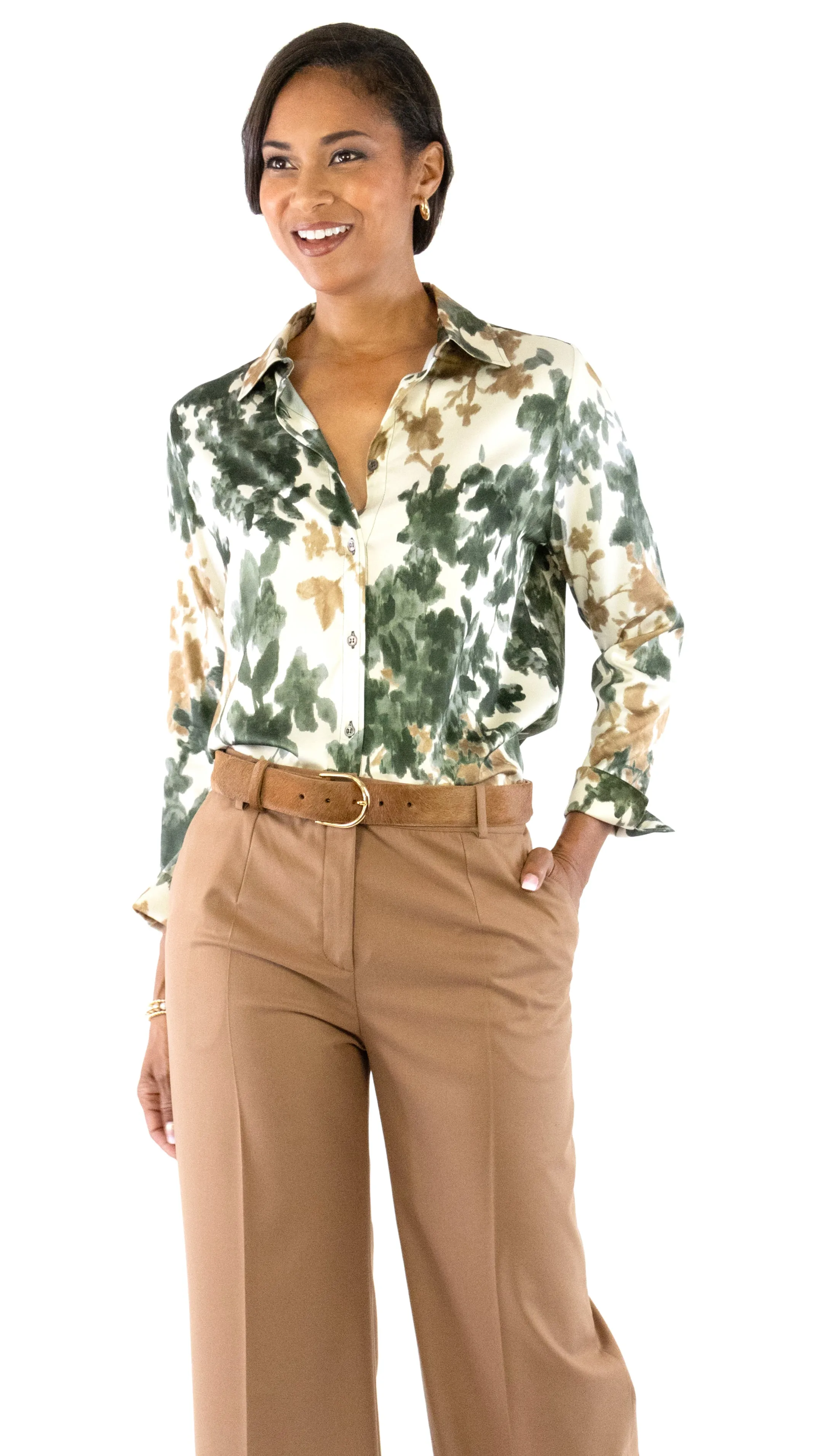 Fall Floral Camicia Blouse - Cream / Grey / Brown