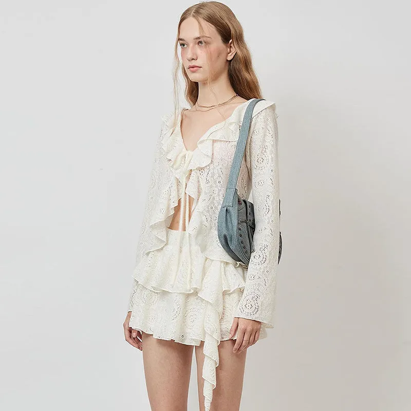 Fashionkova Caeli Ruffled Cardigan & Skirt Set