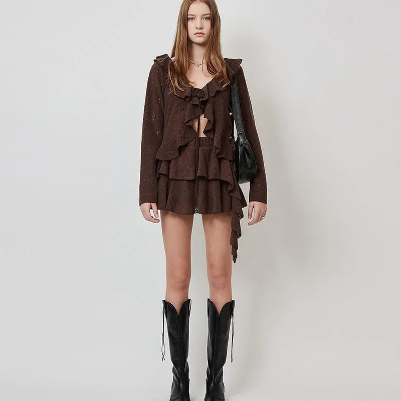 Fashionkova Caeli Ruffled Cardigan & Skirt Set