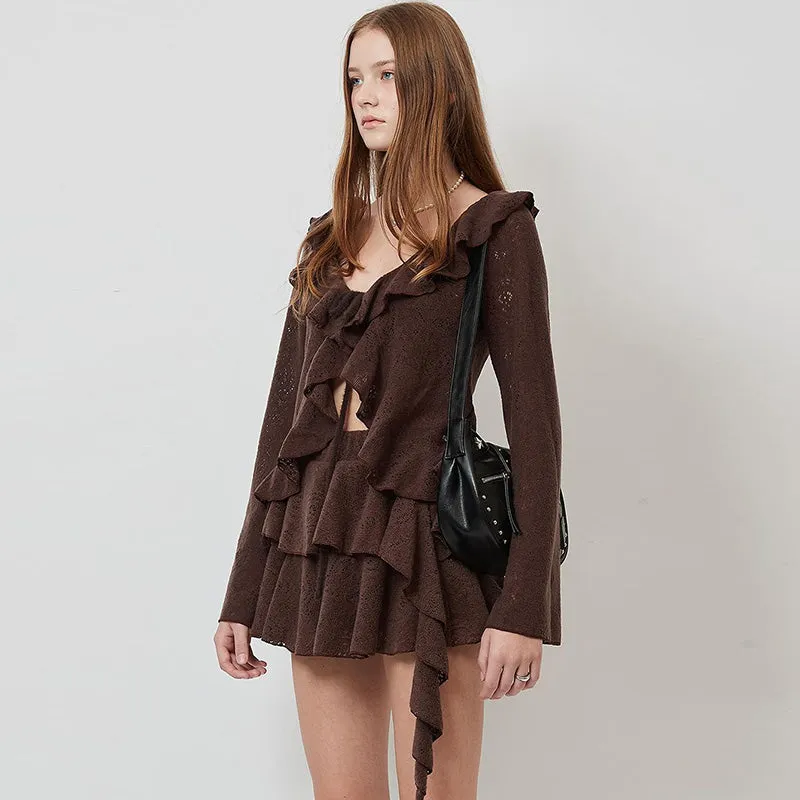 Fashionkova Caeli Ruffled Cardigan & Skirt Set
