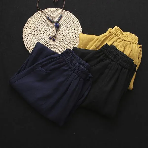 FashionSierra - Women Casual Work Elastic Waist Plain Cotton Pants