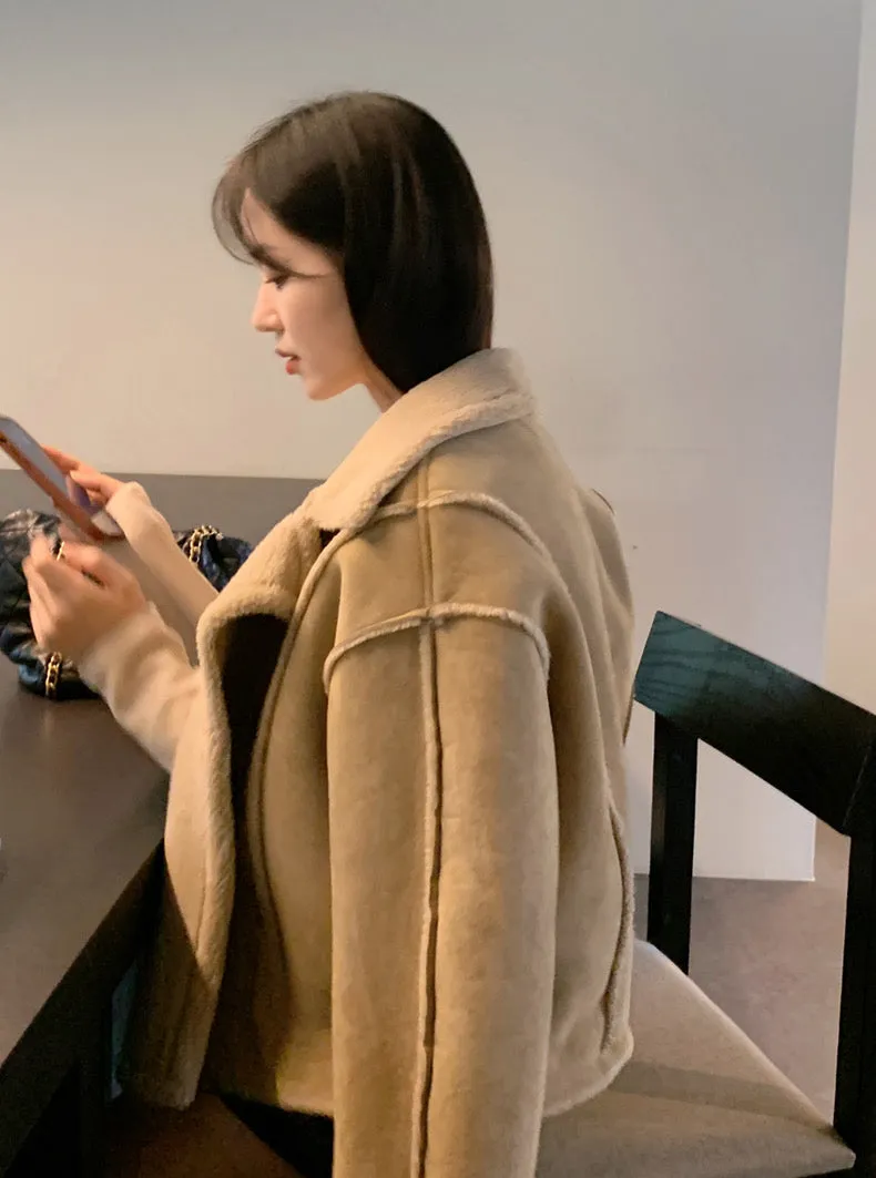 Faux Suede Sherpa Jacket
