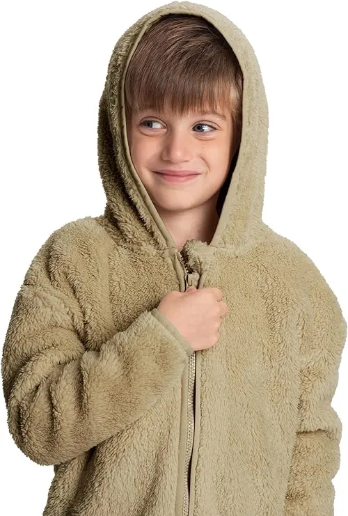 Forest Explorer: Boys Olive Sherpa Jacket - Soft Zip-Up Comfort for Kids & Toddler Adventures