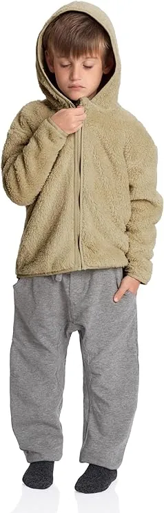 Forest Explorer: Boys Olive Sherpa Jacket - Soft Zip-Up Comfort for Kids & Toddler Adventures