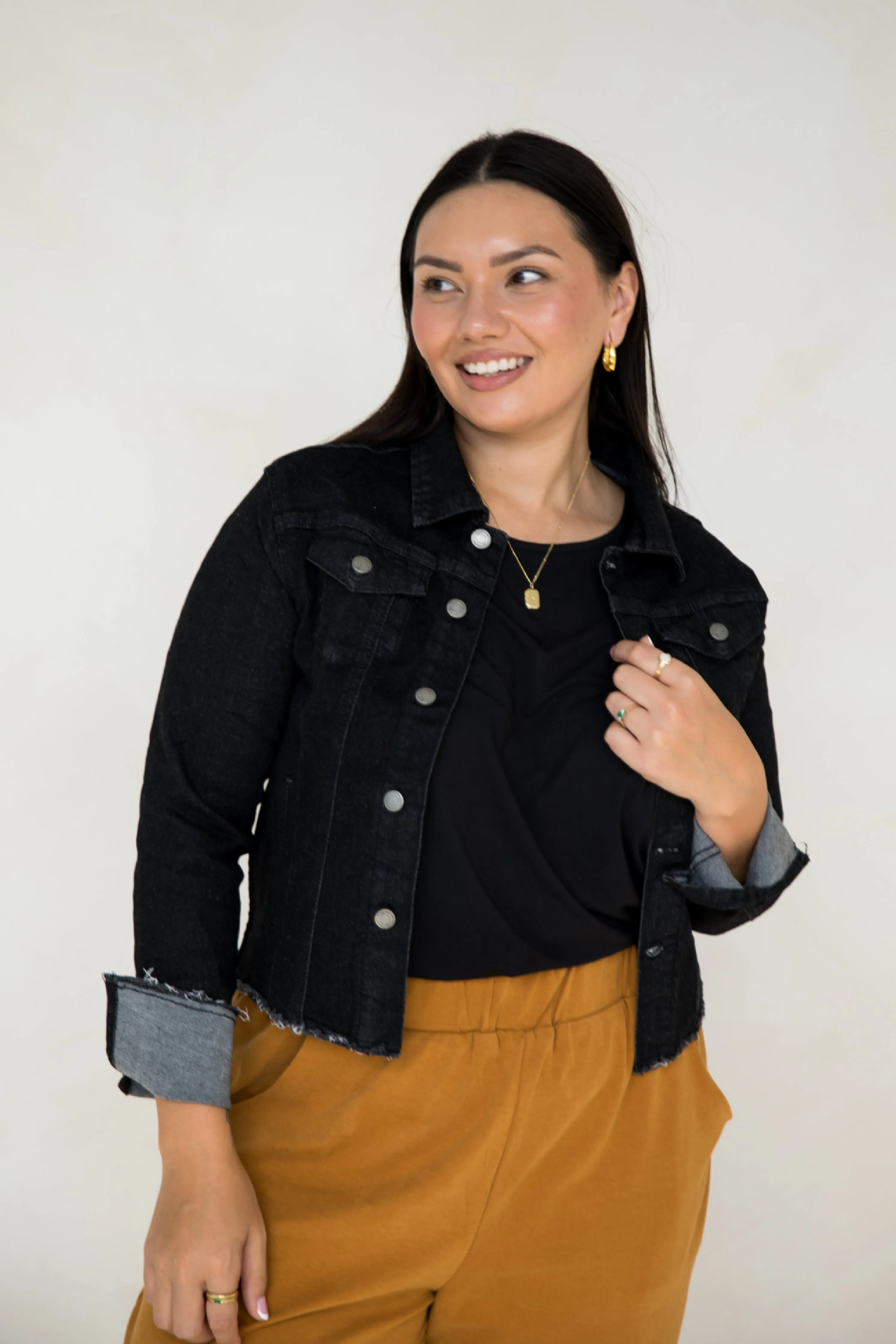 Frayed Denim Jacket | Black