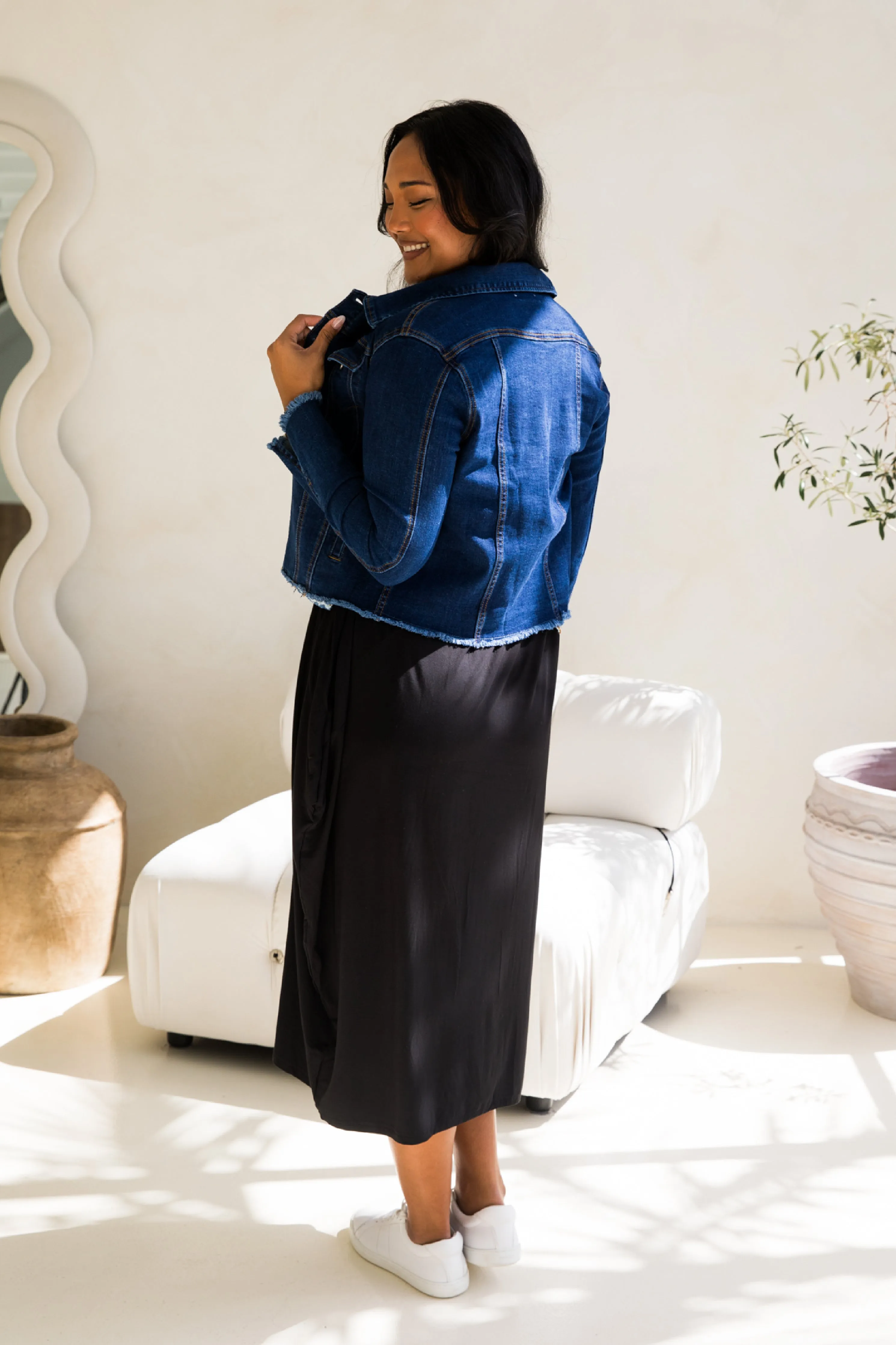 Frayed Denim Jacket | Dark Blue