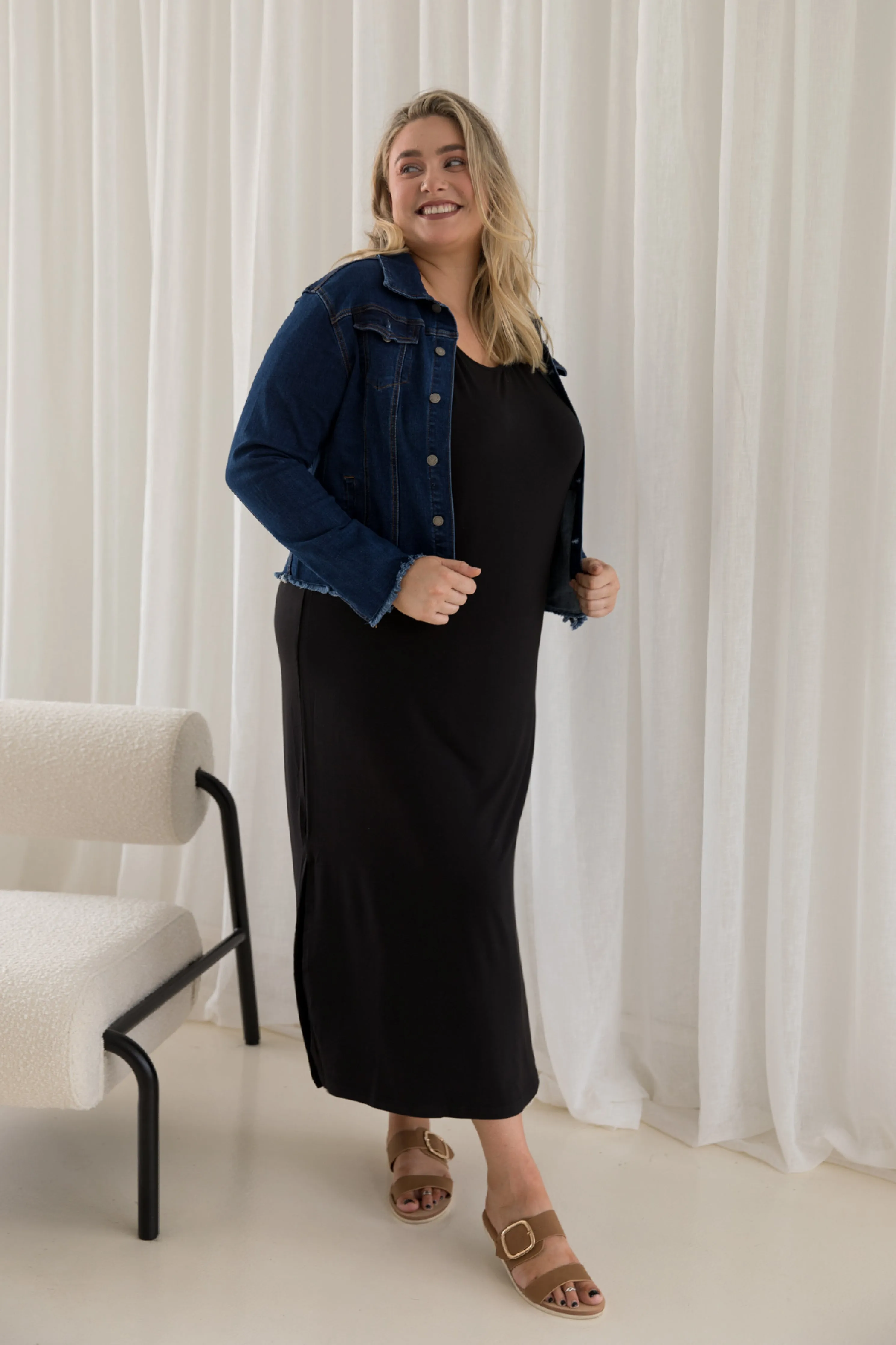 Frayed Denim Jacket | Dark Blue