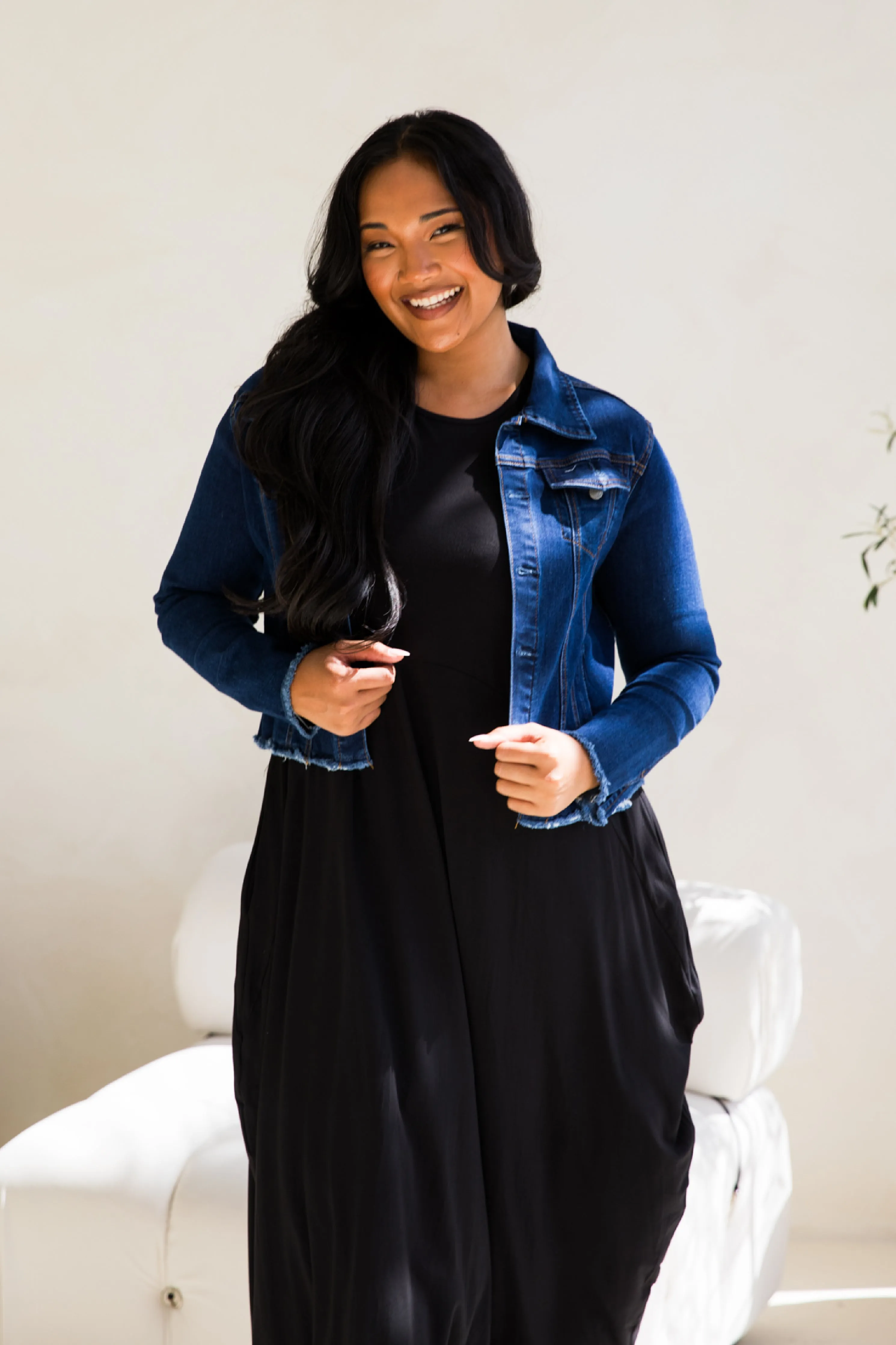 Frayed Denim Jacket | Dark Blue