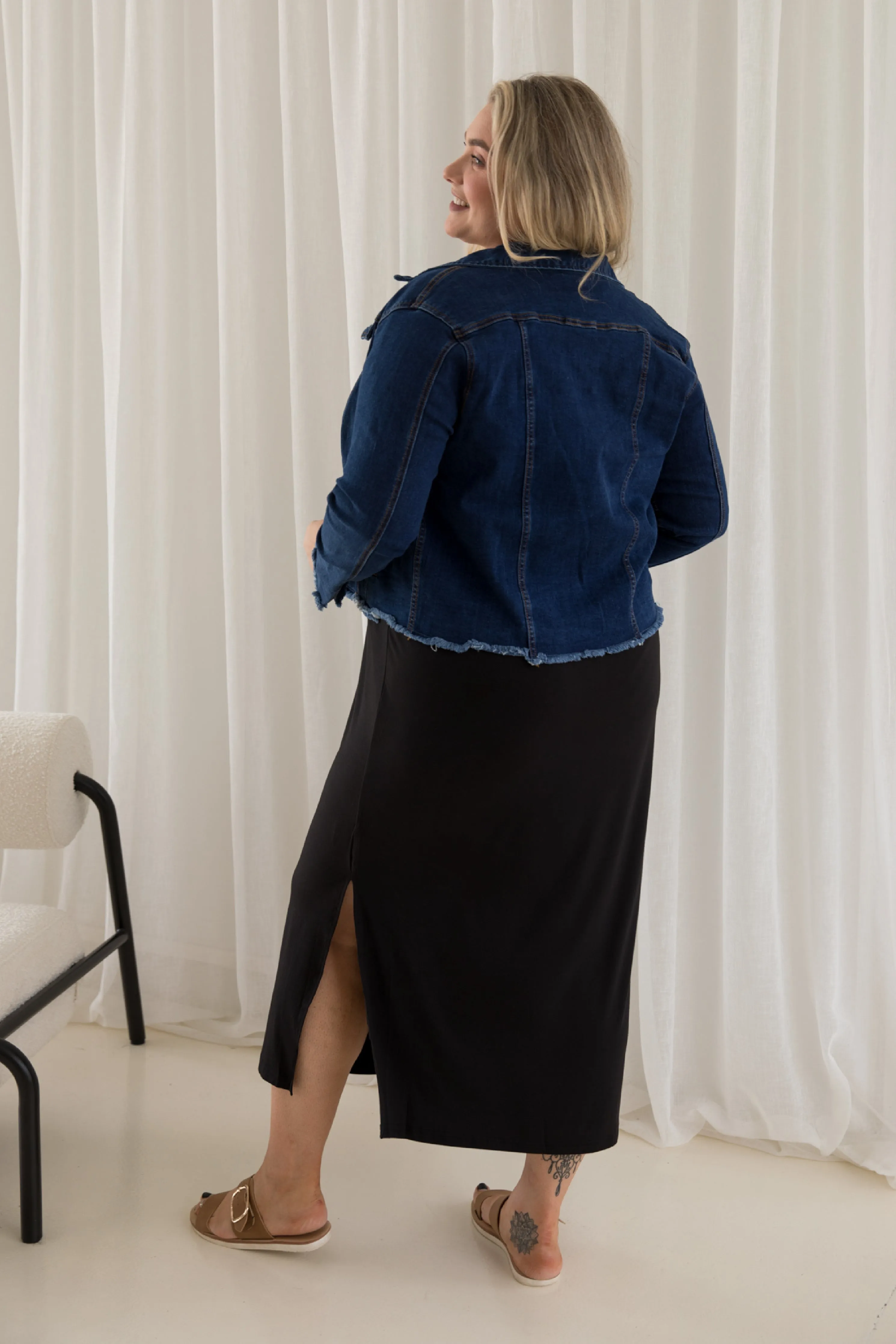 Frayed Denim Jacket | Dark Blue